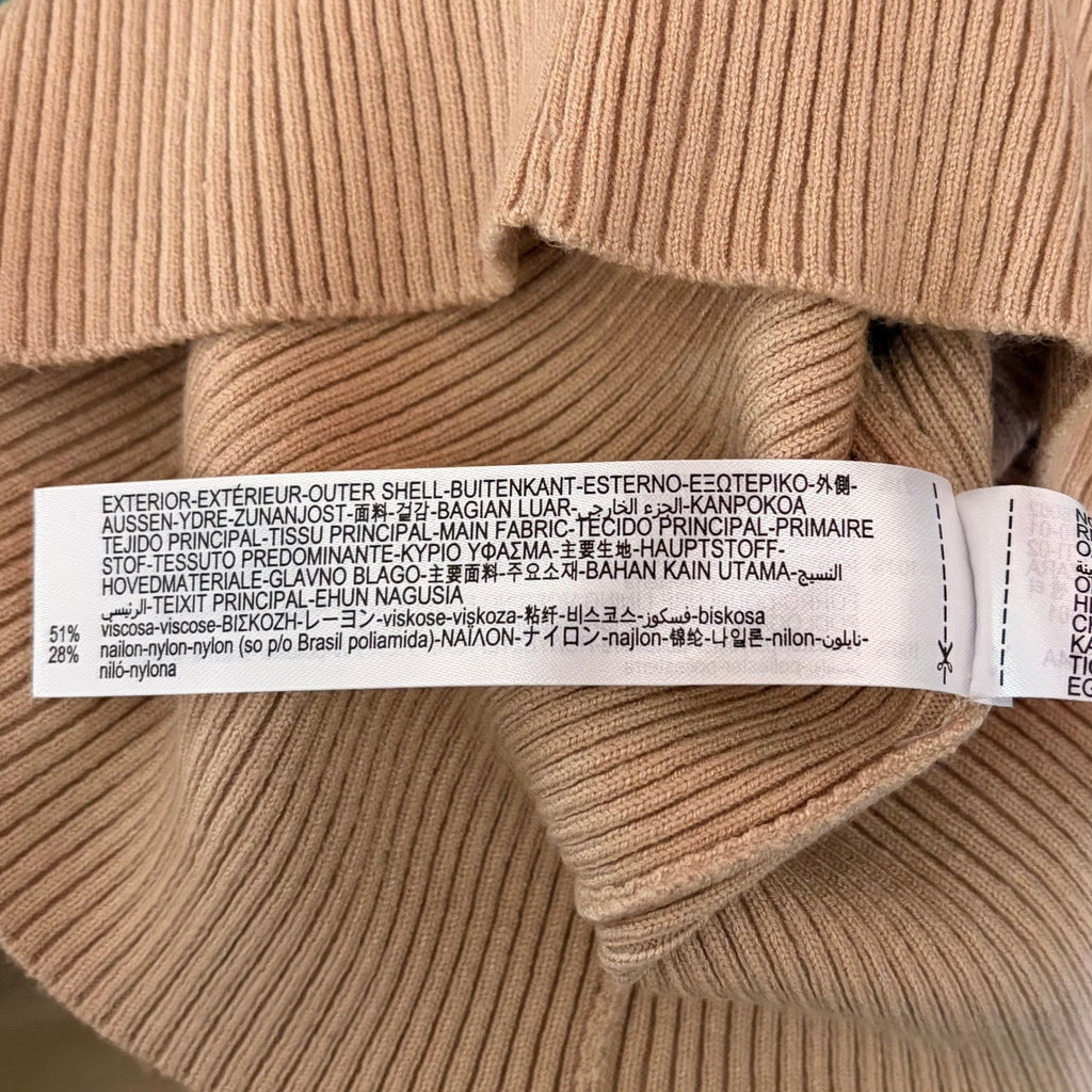 NWT!! ZARA Faux Fur Lapel Knit Sweater Tan Light Brown Zipper Pullover Small