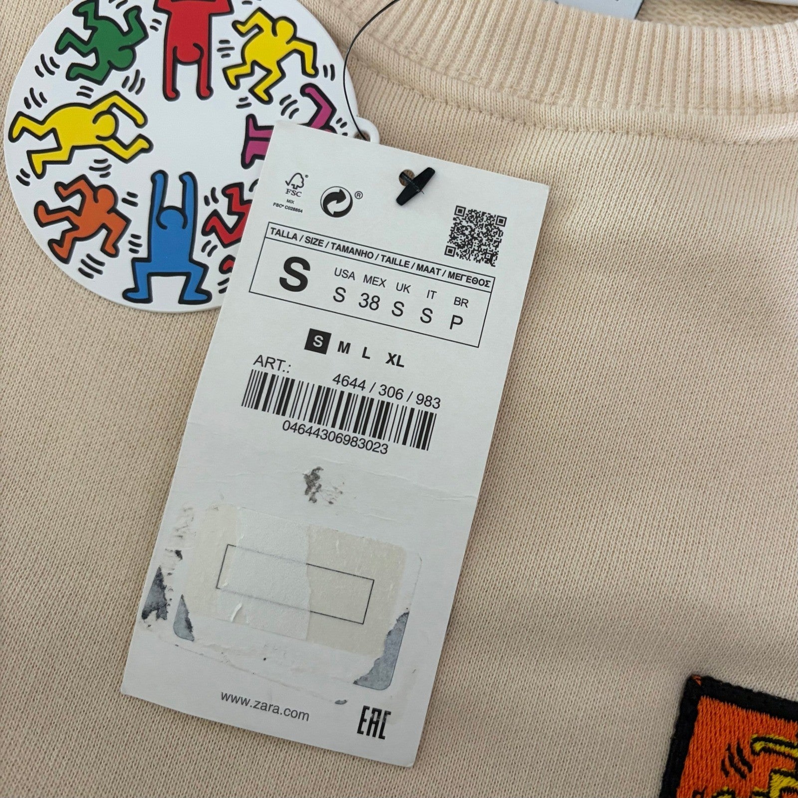 NWT!! ZARA x Keith Haring Foundation Patch Sweatshirt Streetwear Collaboration S