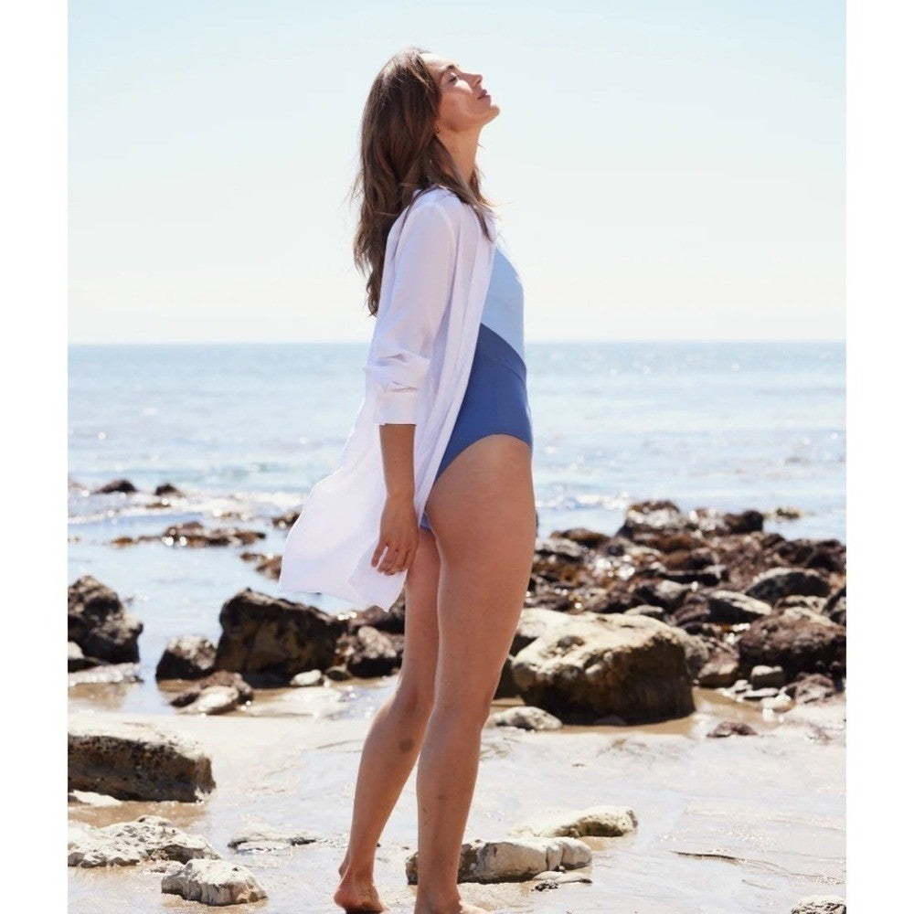 SUMMERSALT The Silky Luxe Short Effortless Shirtdress Cover-Up Solid White XS
