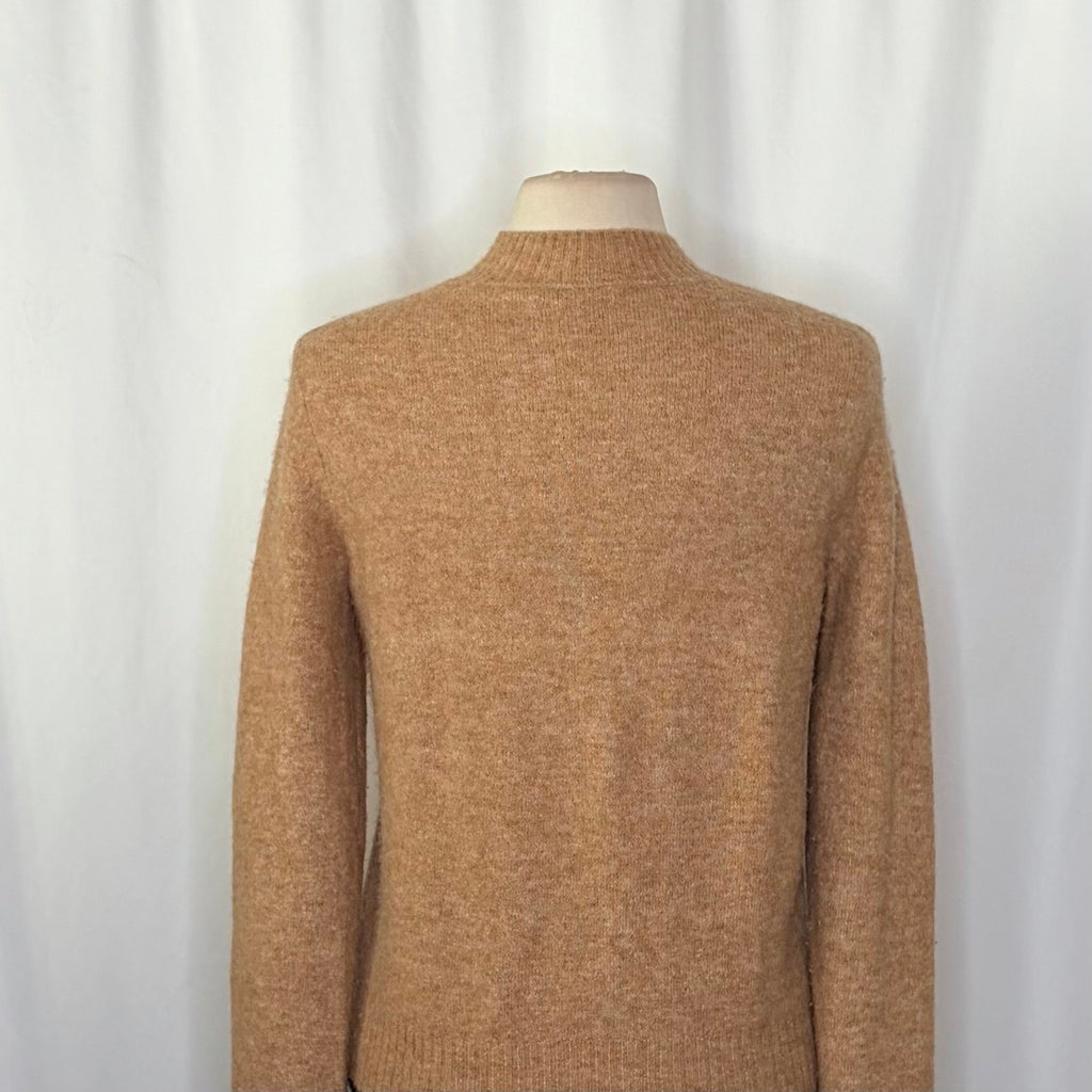 VINCE Contrast Tip Wool Alpaca Pullover Sweater Camel Brown Navy Blue Medium