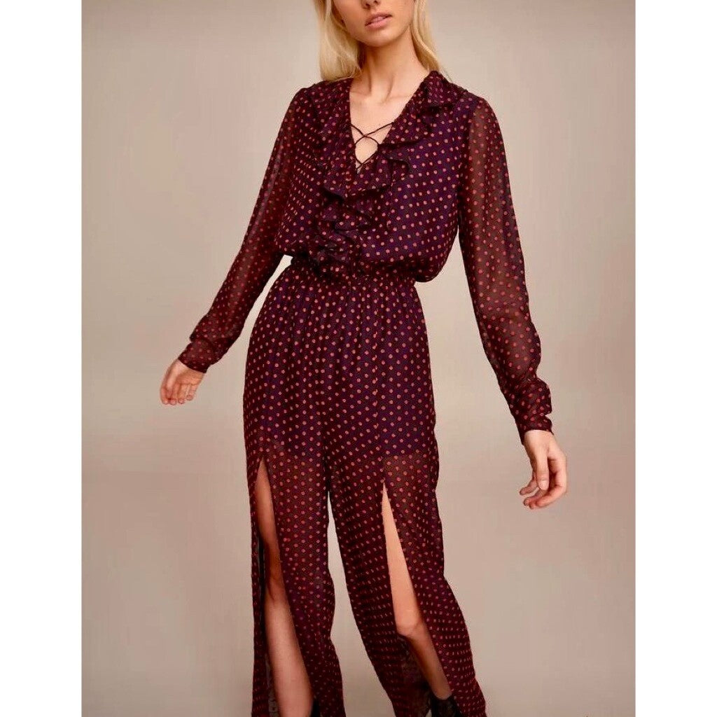 NWT!! THE FIFTH LABEL Titania Jumpsuit Black Red Clip Dot Dots Ruffle X-Small