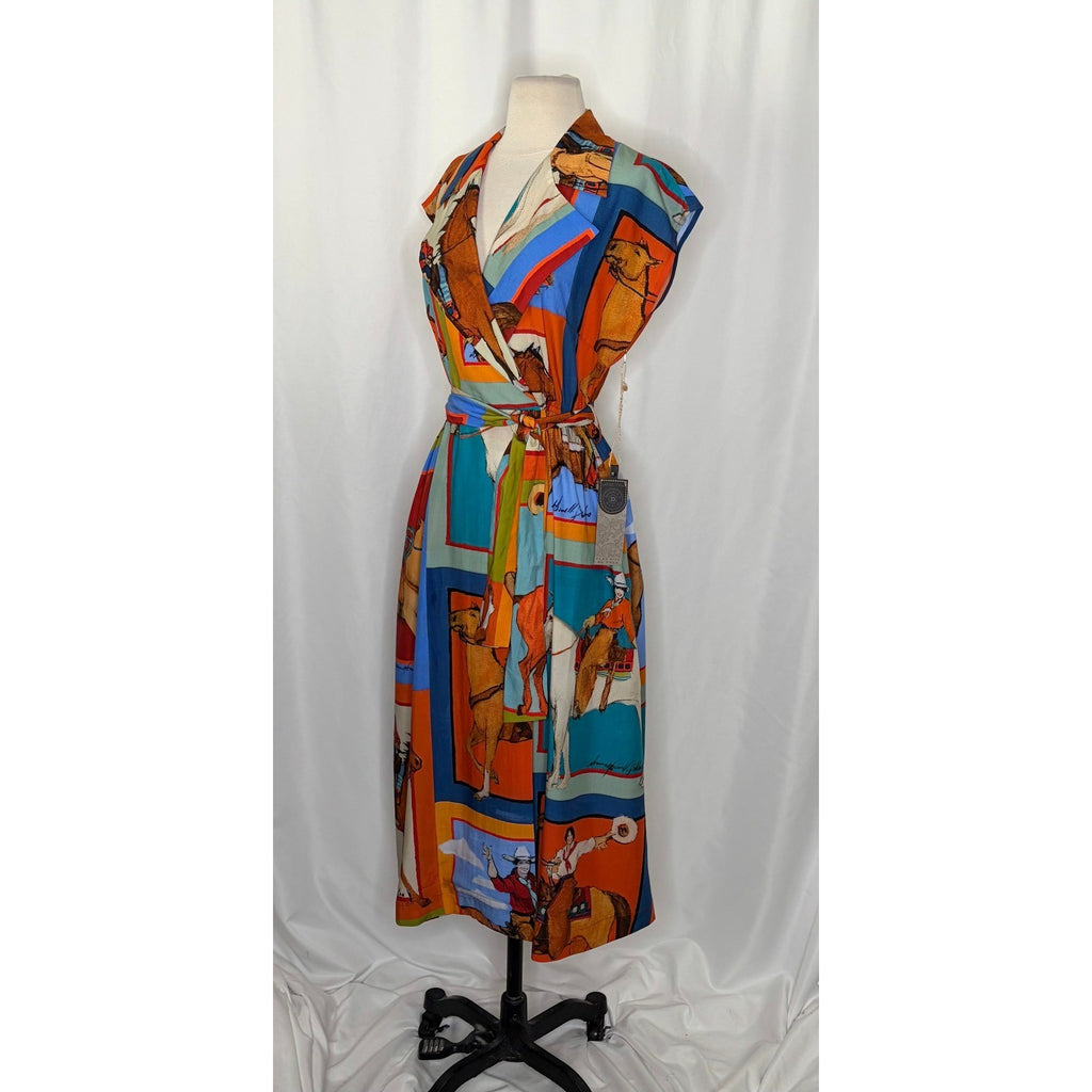 NWT!! DOUBLE D RANCH Women Of The Range Dress Western Horses Midi Bright X-Small