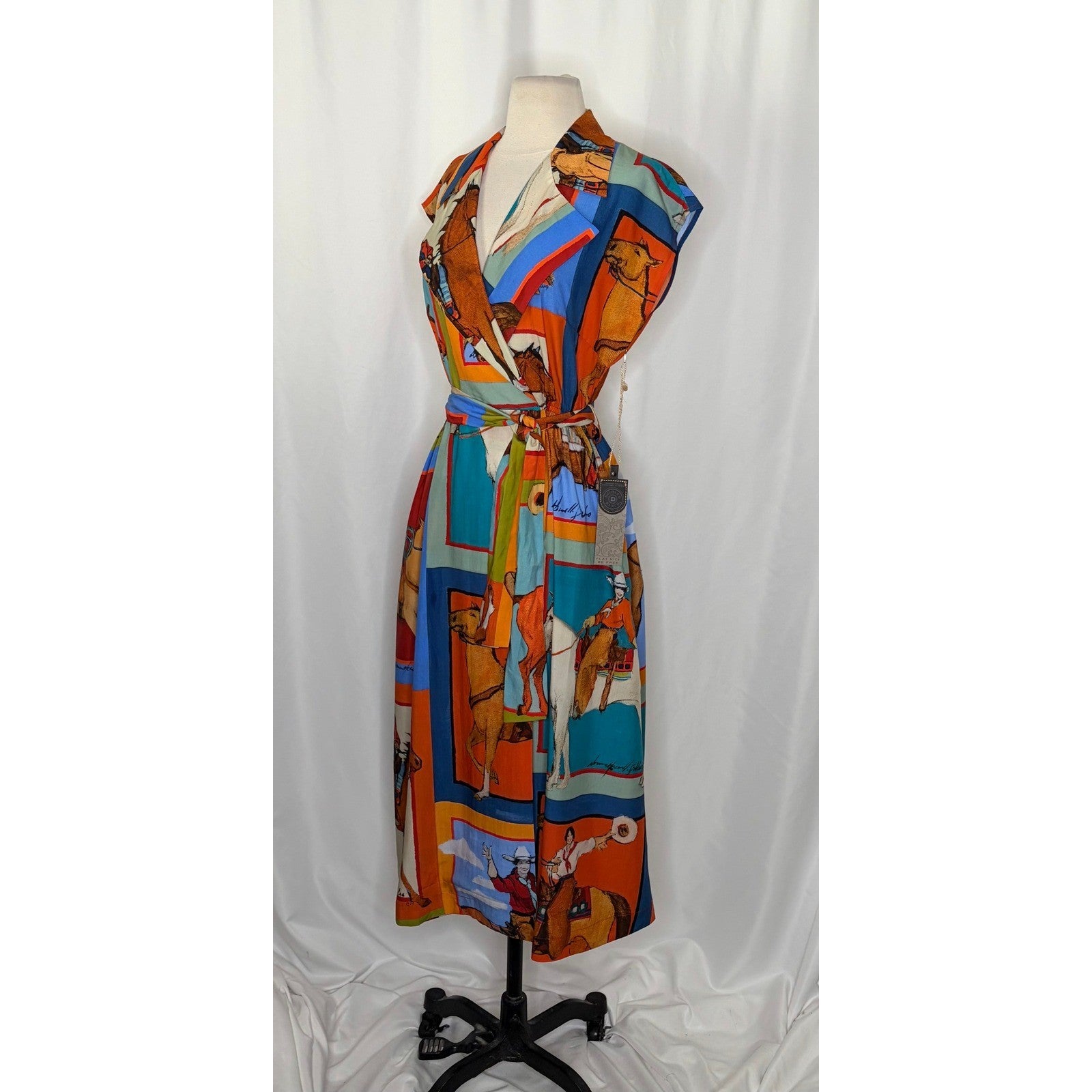 NWT!! DOUBLE D RANCH Women Of The Range Dress Western Horses Midi Bright X-Small
