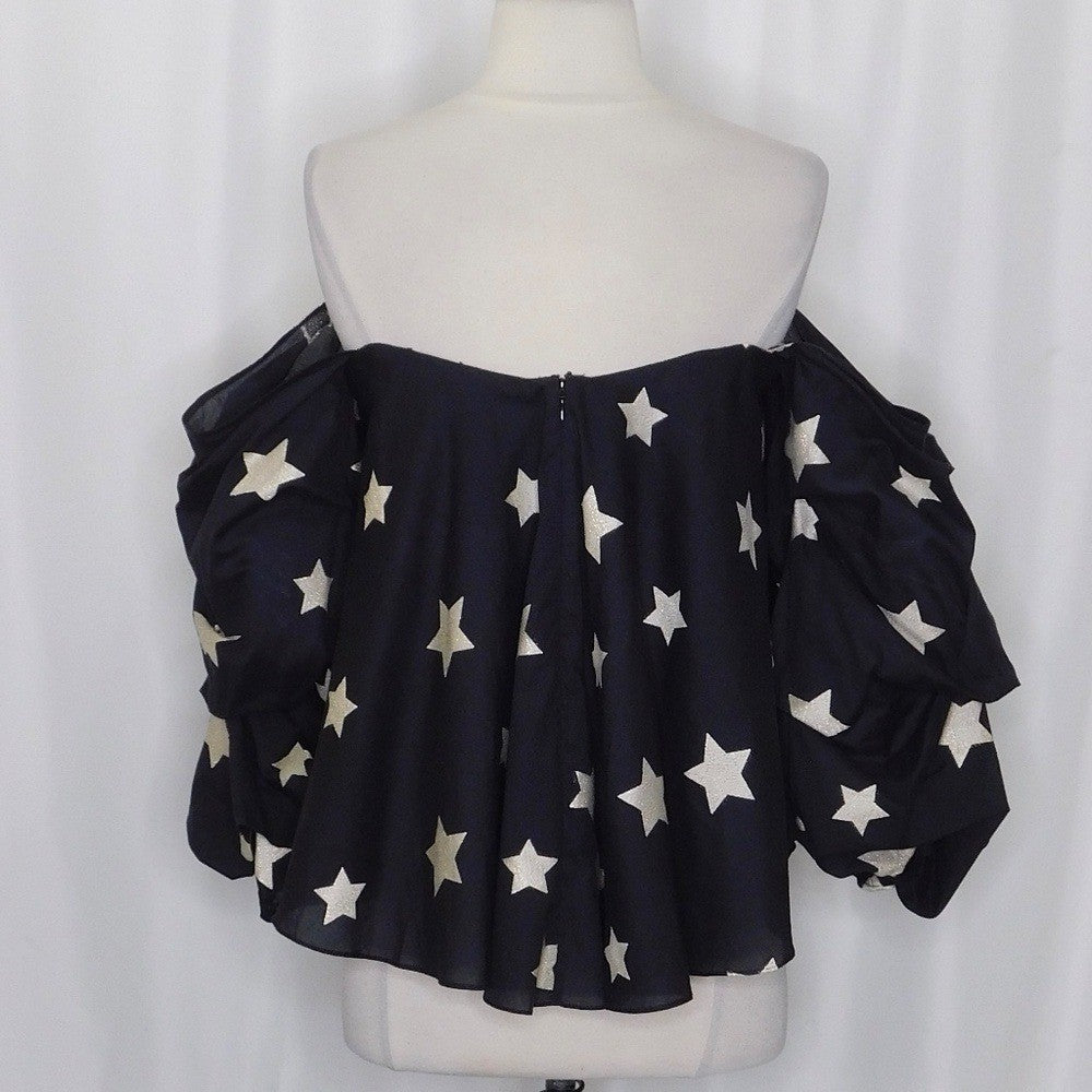 CAROLINE CONSTAS Gabriella Bustier Off Shoulder Top Black Metallic Stars Medium