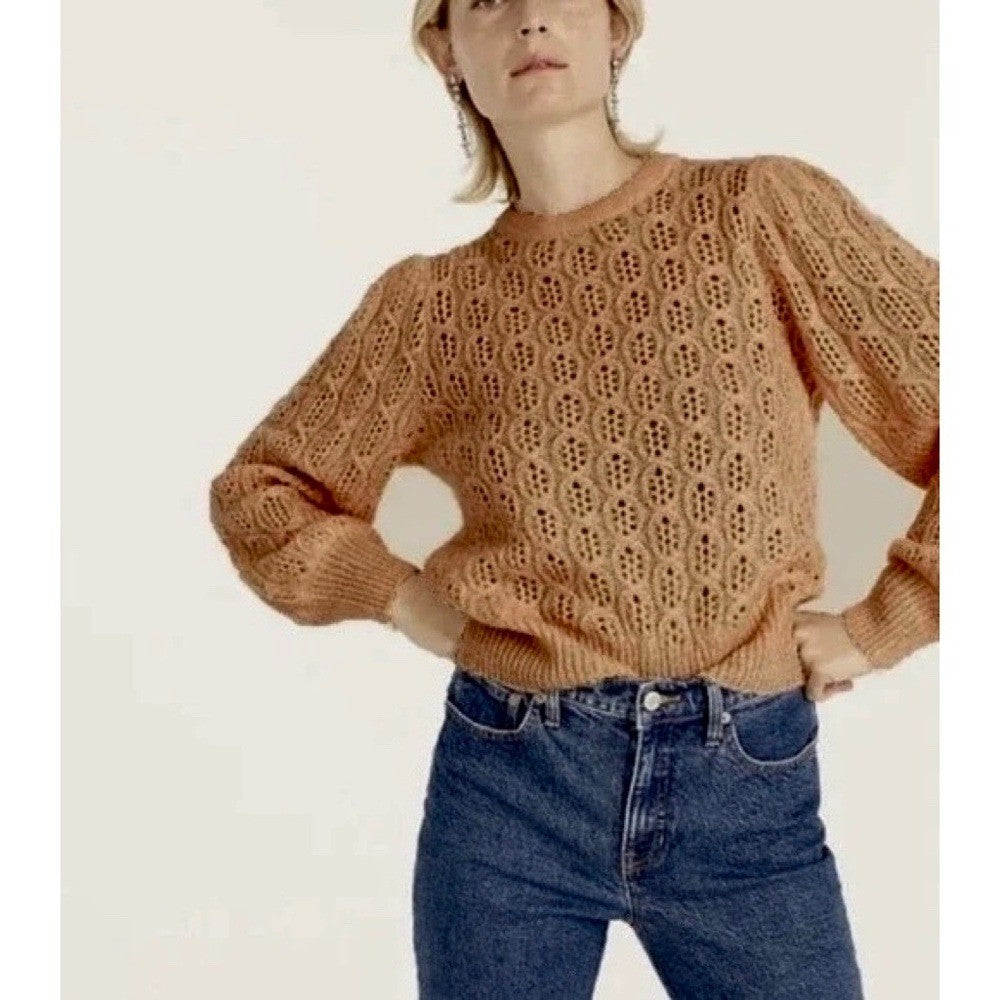 NWT!! J. CREW Balloon Sleeve Cable Knit Sweater Pale Clay Tan Brown X-Small