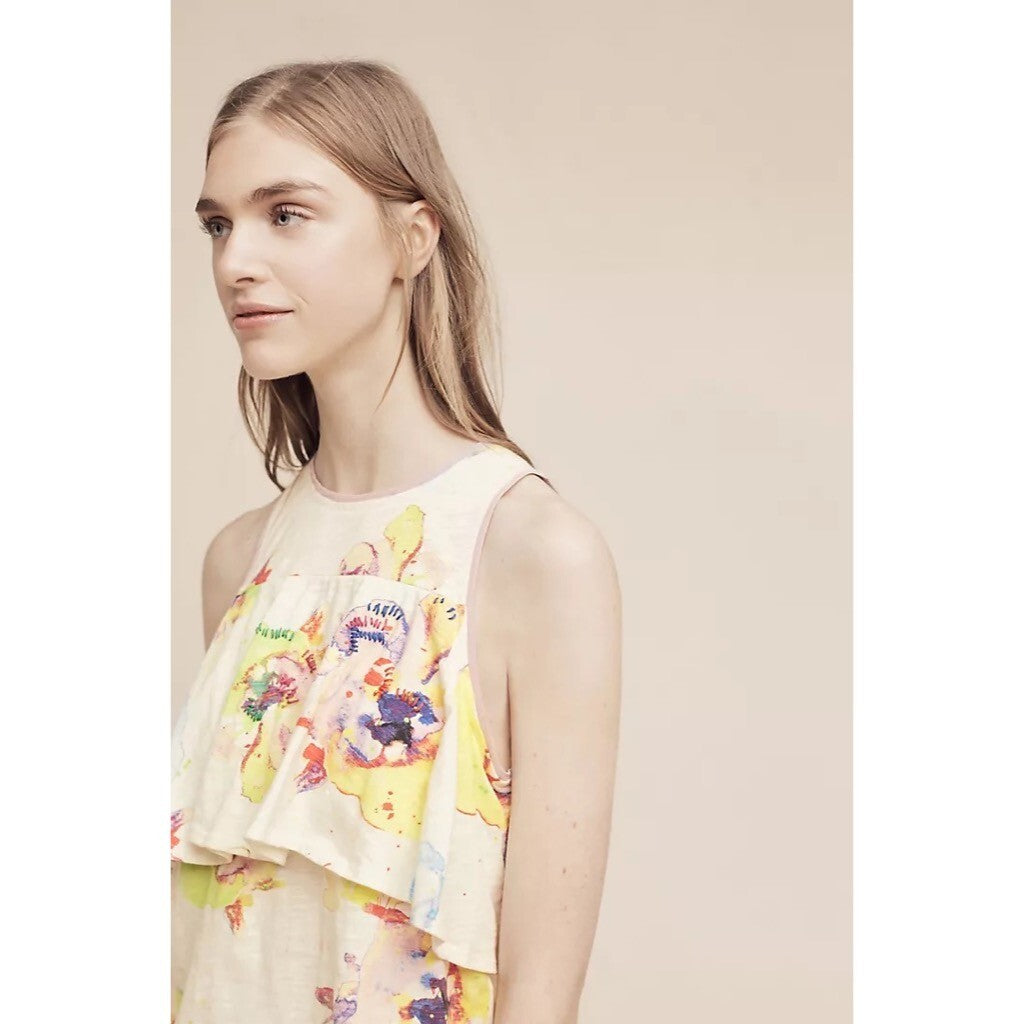 NWT!! Anthropologie MEADOW RUE Cantara Floral Knit Tiered Tank Top X-Small