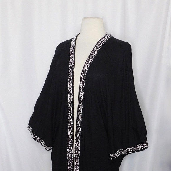 Anthropologie LEIFNOTES Twirled Trim Beaded Kimono Cardigan Sweater Black Small