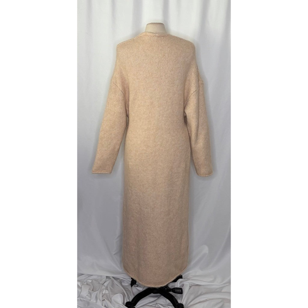 ZARA Alpaca Knit Midi Dress Light Tan Sand Coastal Blogger Favorite Medium