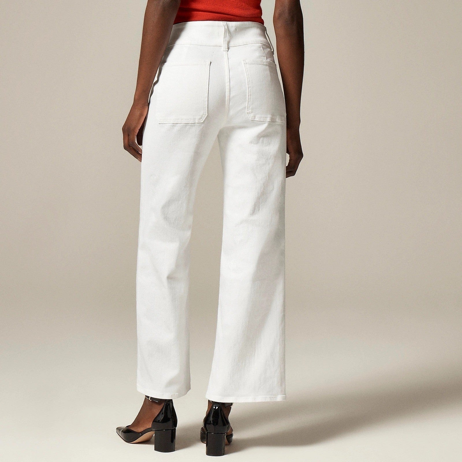NWT!! J. CREW Slim Wide Leg Jeans Stacked Buttons Solid White Preppy Size 27