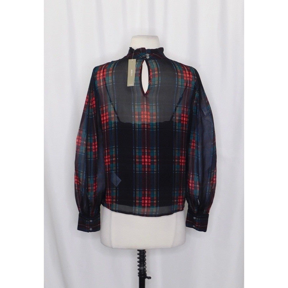 NWT! J. CREW Ruffleneck Top Stewart Tartan Plaid Chiffon Festive Preppy XX-Small