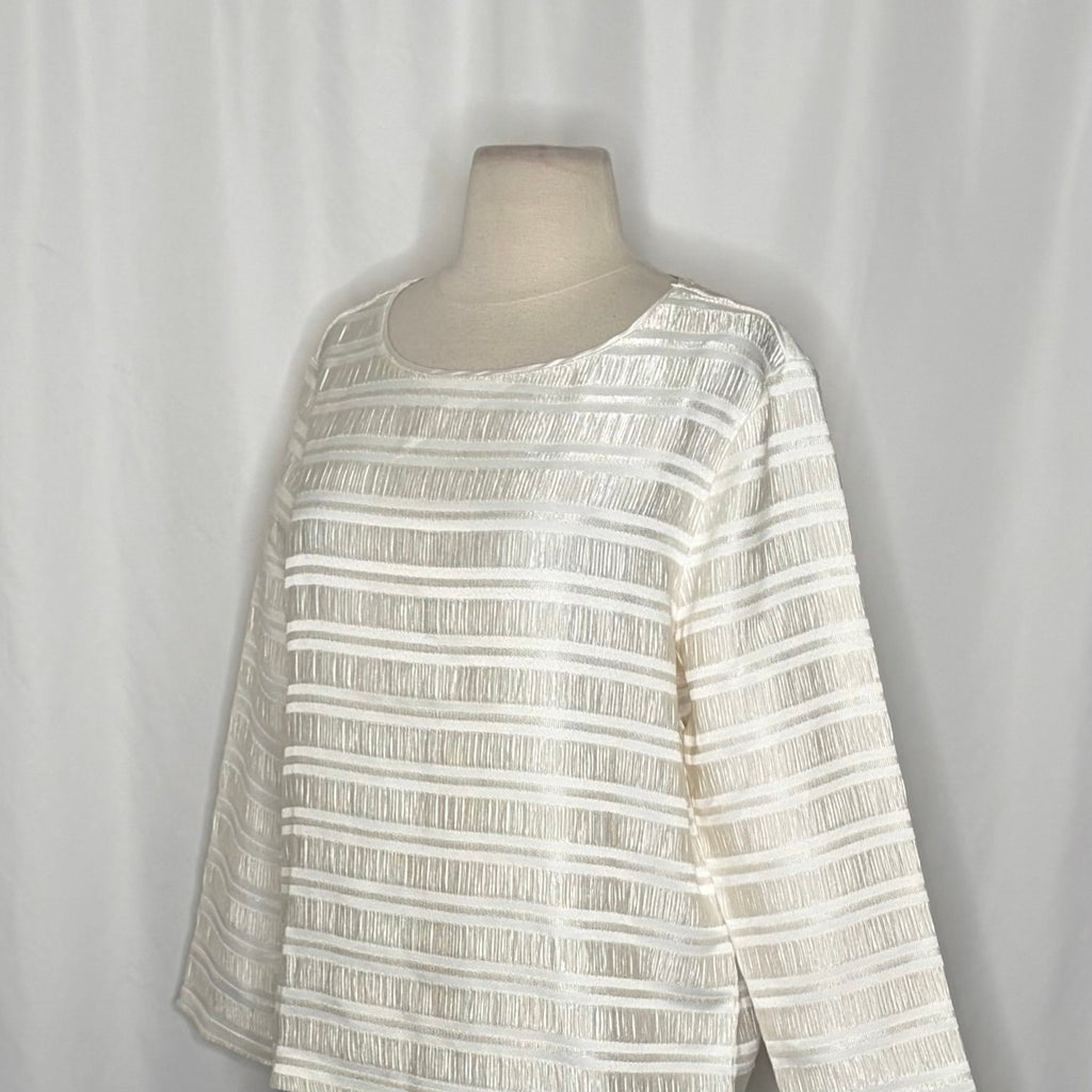 REISS Mandy Pleat-Detail Top Blouse White Solid Pullover Chic Professional Large