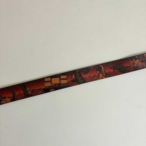Unisex JON WYE Leather Paisley Belt Western Retro Made in USA Men Women 46.5"