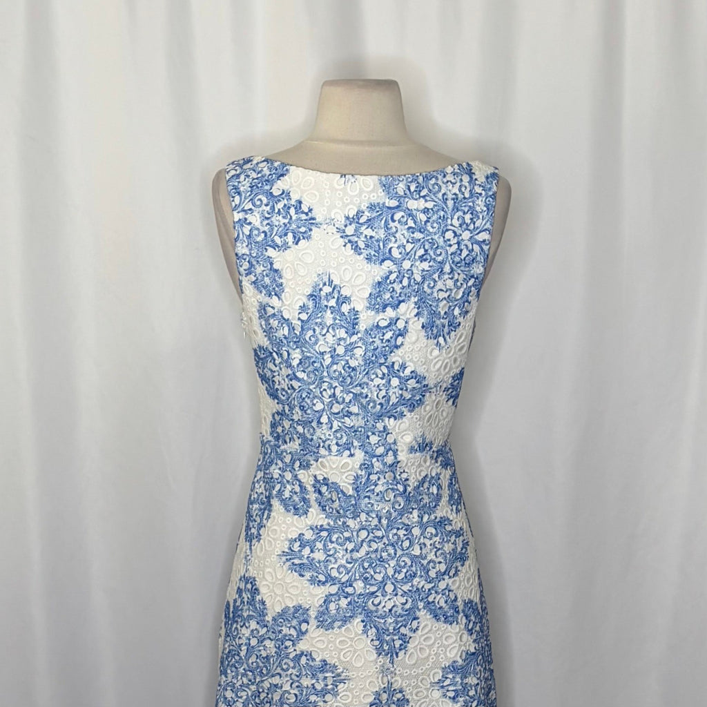 Anthropologie EVA FRANCO Starflower Scalloped Dress Blue White Lace Size 4