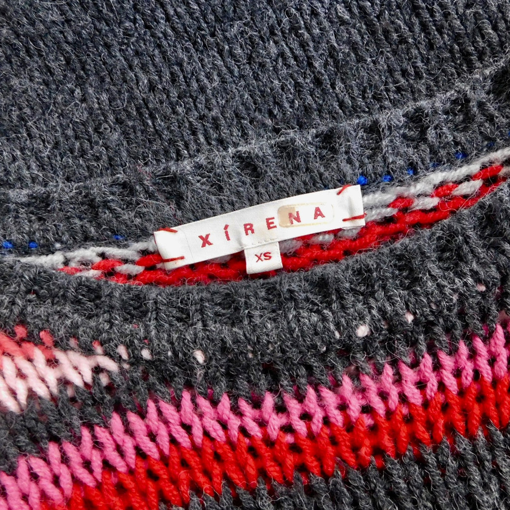 XIRENA Teton Aprés Ski Sweater Alpaca Gray Colorful Stripes Sporty Apres X-Small