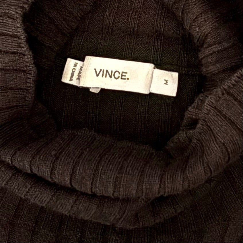 VINCE Black Cashmere Ribbed Turtleneck Knit Top Sweater Pullover Knitwear Medium