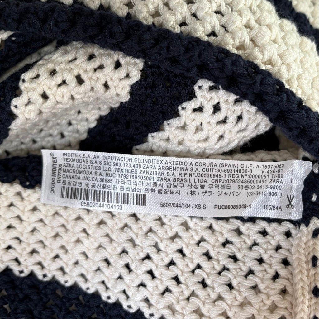 NWT!! ZARA Navy Ivory Striped Pullover Sweater Open Knit Nautical X-Small Small