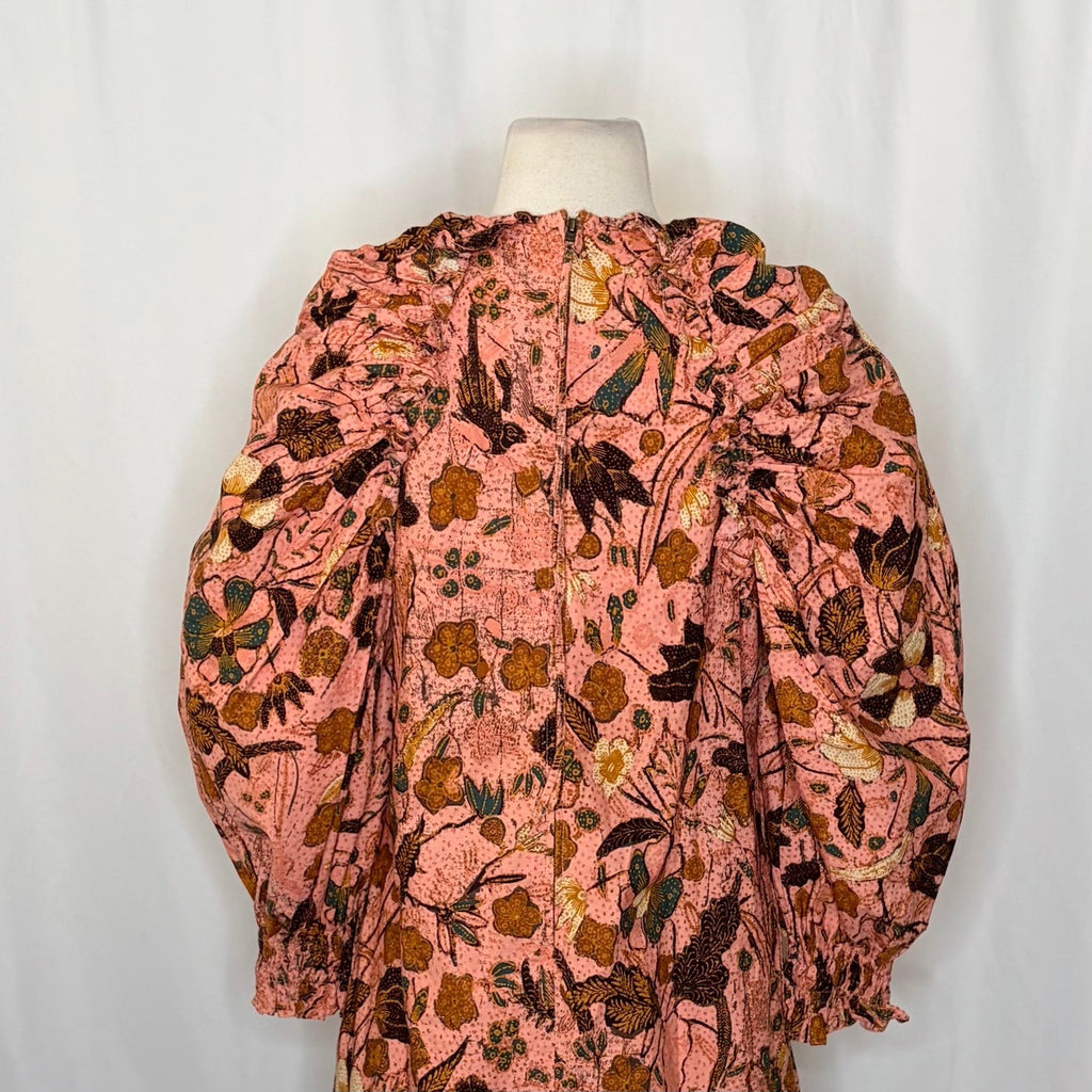 ULLA JOHNSON Devya Dress Blush Pink Floral Mini Ruffled Balloon Sleeve Size 4