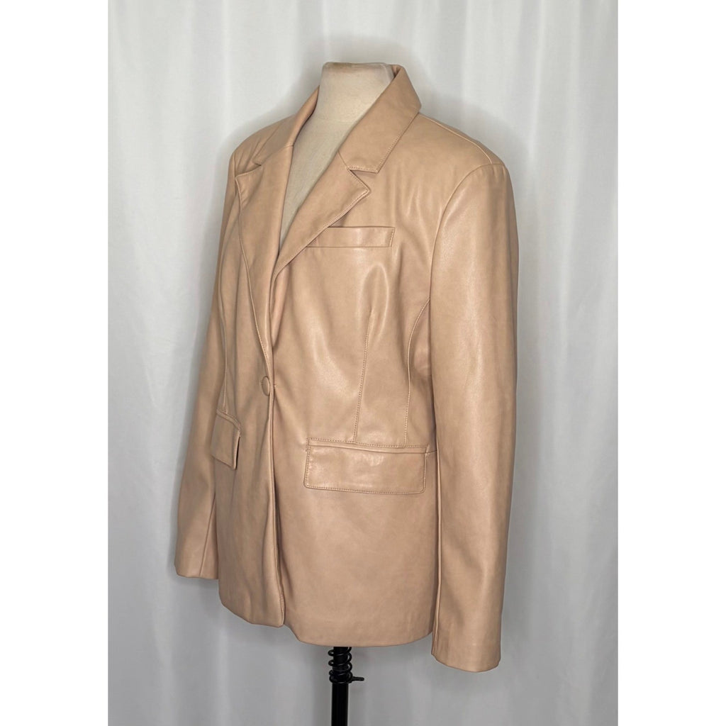 AVEC LES FILLES Tan Vegan Faux Leather Jacket Blazer Single Button Solid X-Large