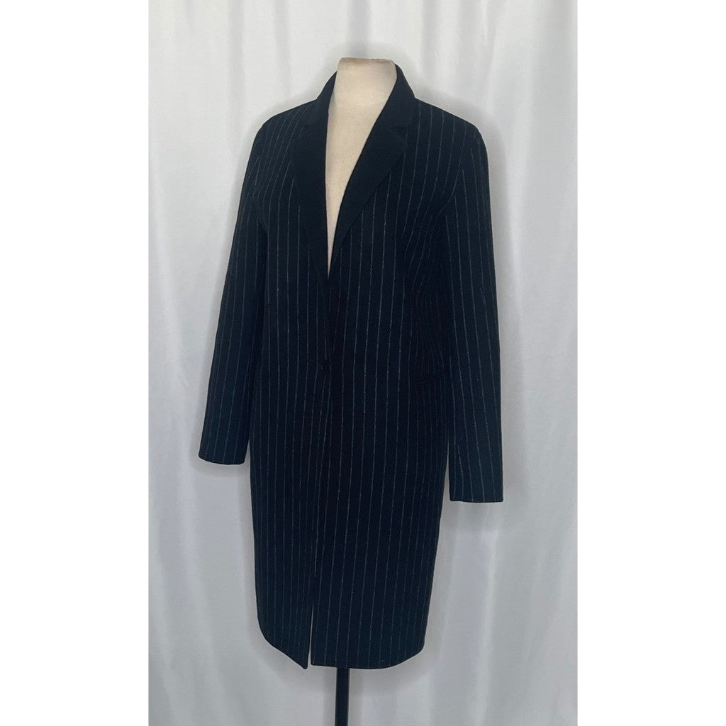 SANDRO Paris Felted Wool Long Coat Black Gray Pinstripe Stripe Size 1 / US 4