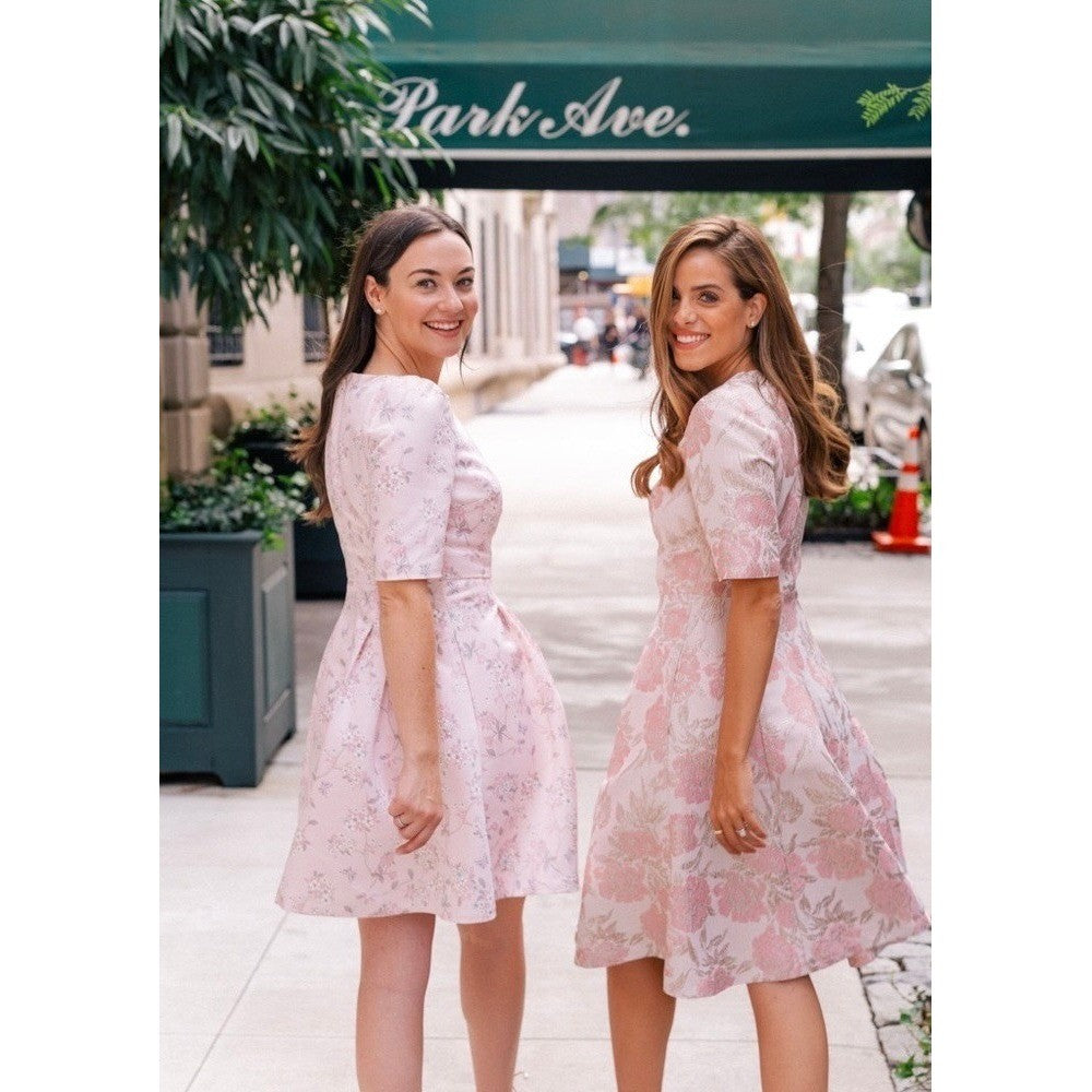 GAL MEETS GLAM Adair Pink Pearl Floral Jacquard Dress Fit N' Flare Pockets 8