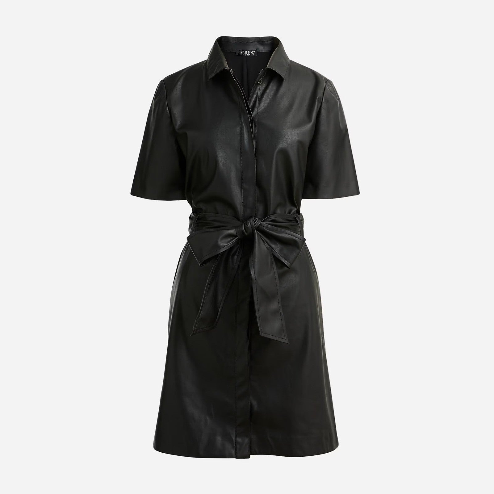 NWT!! J. CREW Solid Black Button Front Faux Leather Dress Belted Vegan Small