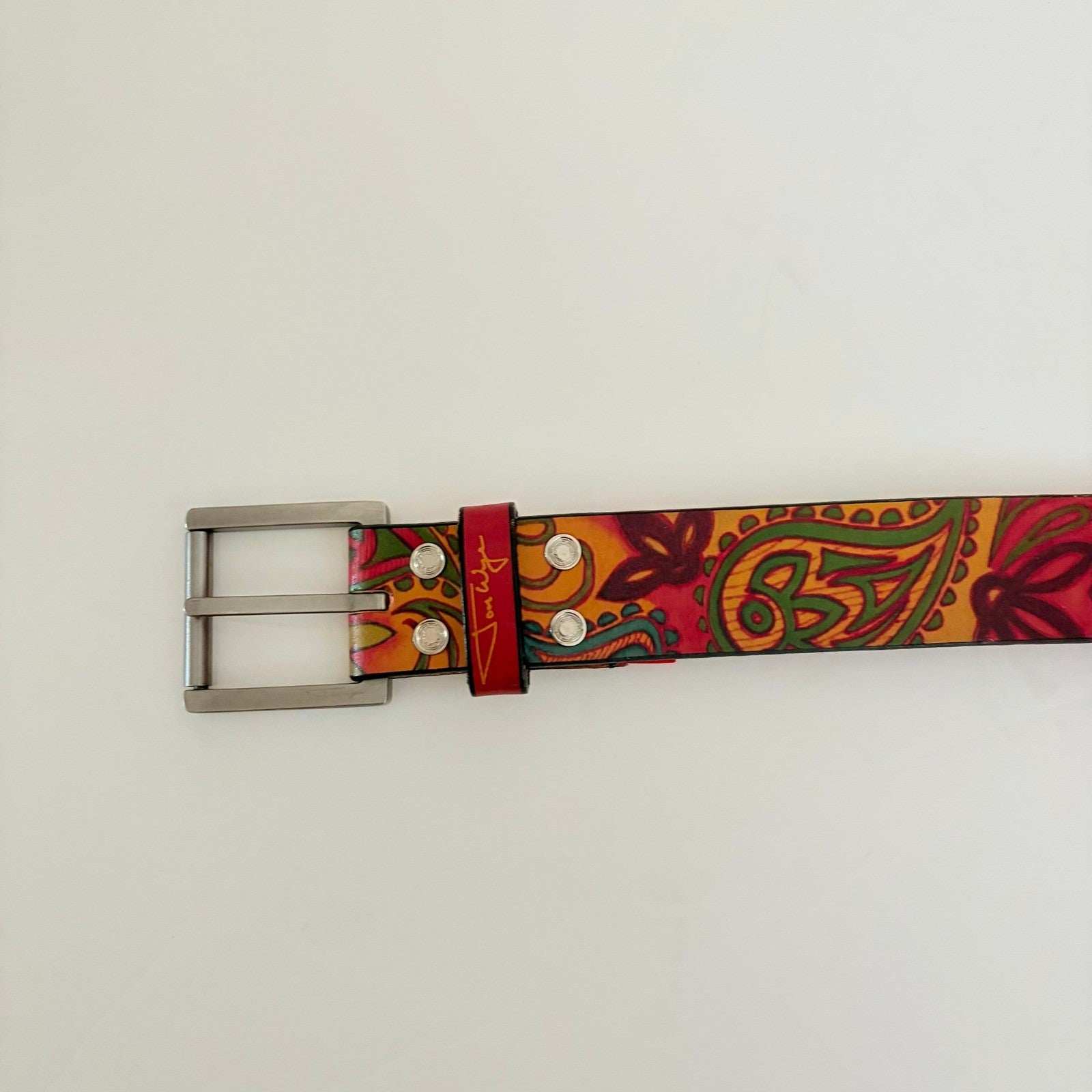 Unisex JON WYE Leather Paisley Belt Western Retro Made in USA Men Women 46"