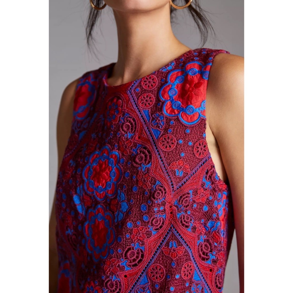 Anthropologie EVA FRANCO Eyelet Mini Shift Dress Embroidered Lace Size 0