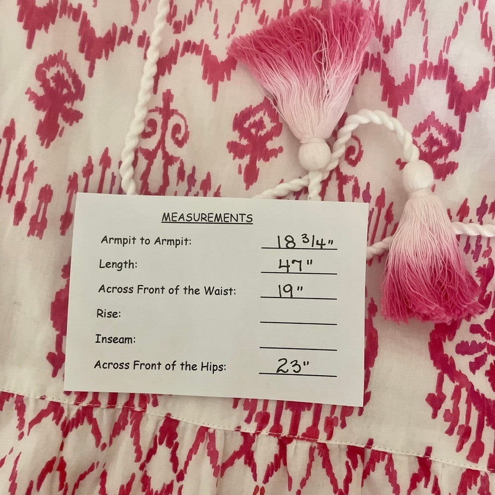 TOMMY BAHAMA Ikat Tropics Passion Pink White Midi Dress Cotton Voile Small