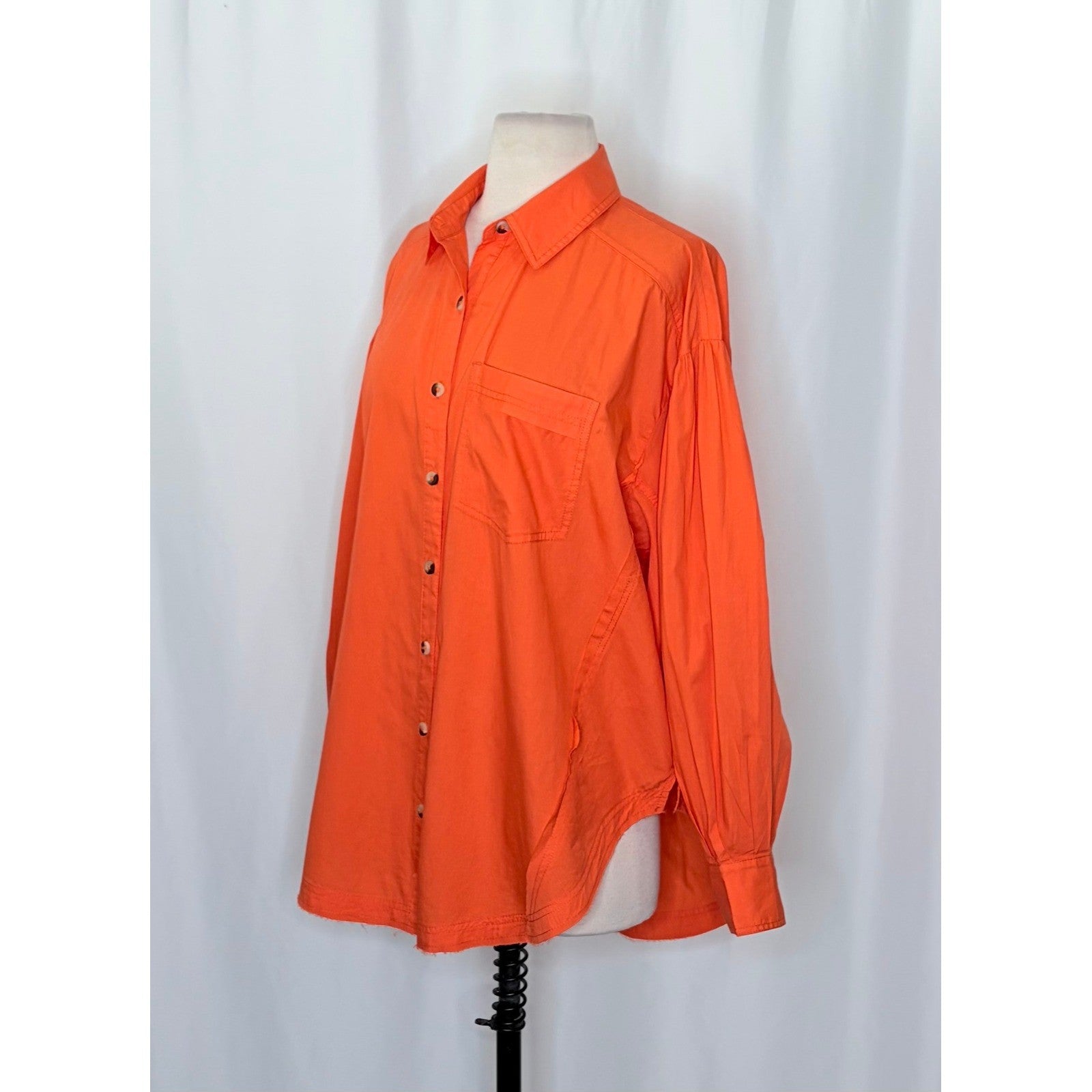 Free People WE THE FREE Happy Hour Poplin Top Buttondown Solid Orange X-Small