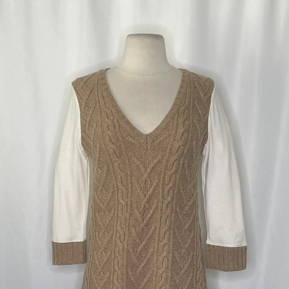 Anthropologie PILCRO Dually Clad Twofer Sweater Top Brown Wool Cable Knit M