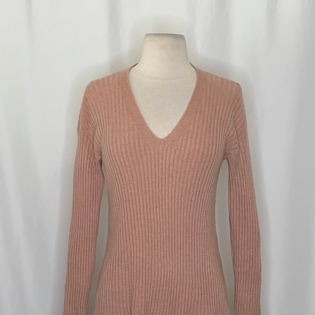 EILEEN FISHER Rose 100% Cashmere Ribbed Knit Jumper Sweater V-Neck Small Petite