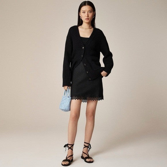 NWT!! J. CREW Marina V-Neck Cardigan Sweater Pockets Solid Black Preppy X-Small