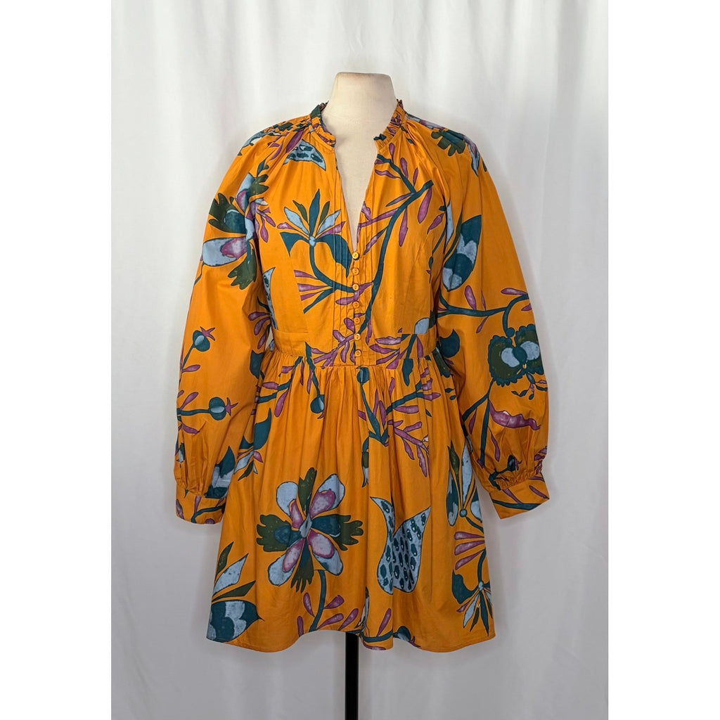NEW!! Anthropologie LET ME BE Tropical Floral Dress Raglan Long Sleeves Large