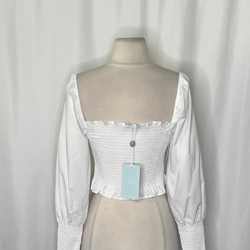 NWT!! HILL HOUSE The Grace Nap Top Smocked Solid White Cropped Ruffled Small