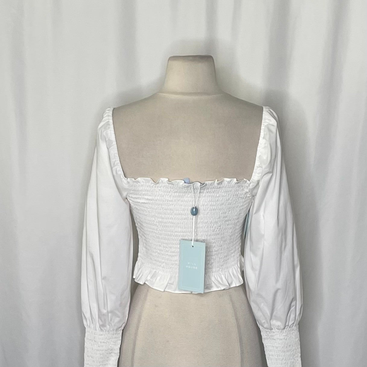 NWT!! HILL HOUSE The Grace Nap Top Smocked Solid White Cropped Ruffled Small