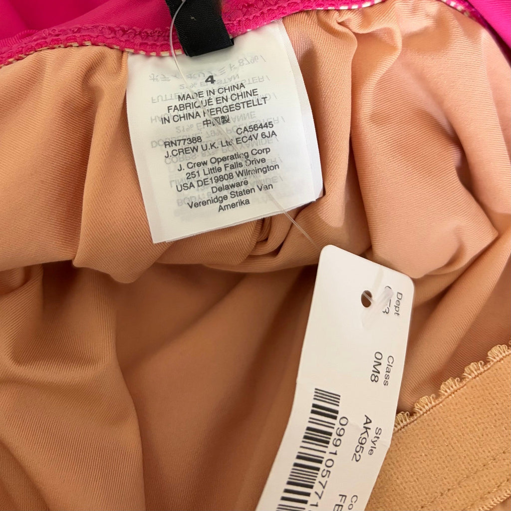 NWT!! J. CREW Ruffle Scoopneck One Piece Swimsuit Solid Hot Pink Vacation Size 4