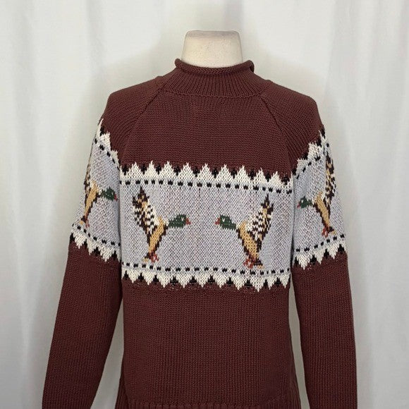 NWT!! L.L. BEAN Signature Currant Mallard Fair Isle Duck Cotton Sweater X-Small