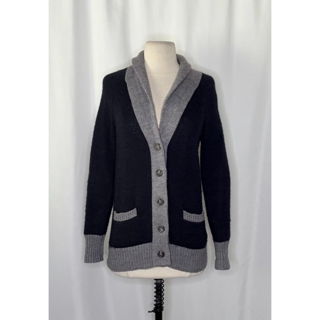 J. CREW Shawl Collar Boyfriend Cardigan Sweater Wool Mohair Navy Blue Gray XS