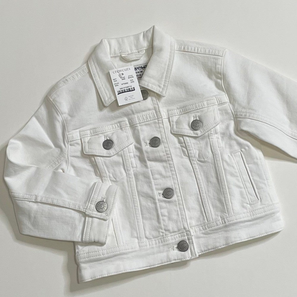 NWT!! Girl's J. CREW Crewcuts Cropped Denim Trucker Jacket White Denim XXS 2-3