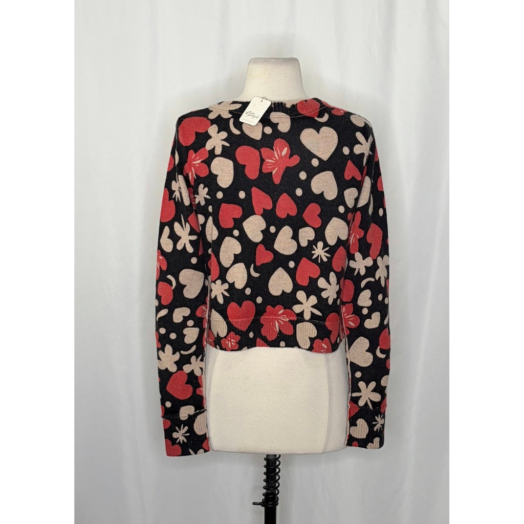 NWT!! FREE PEOPLE Nocturnal Patterned Cardi Black Retro Combo Hearts Floral XS