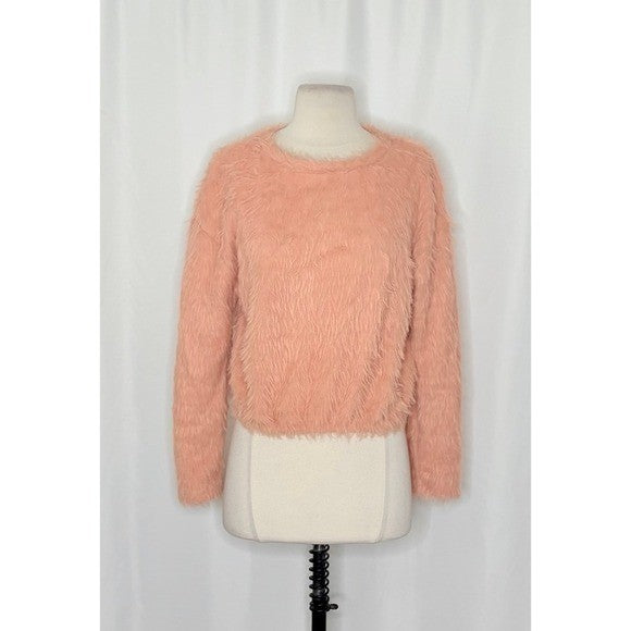 ZARA Pink Fuzzy Shag Pullover Sweater Cropped Blogger Favorite Knitwear Small