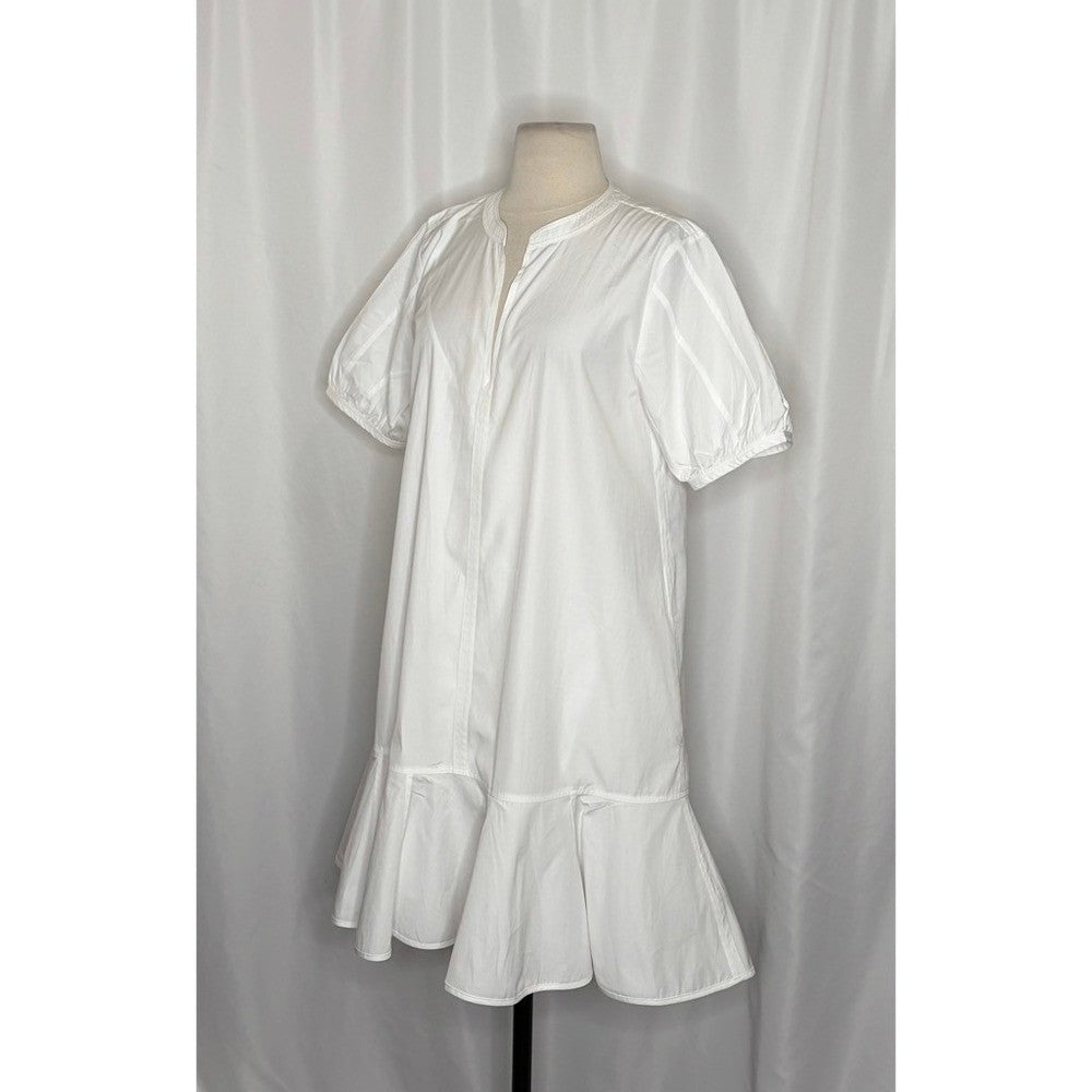 NWT!! J. CREW Delilah Dress Cotton Poplin Solid White Mini Ruffle Small Tall ST