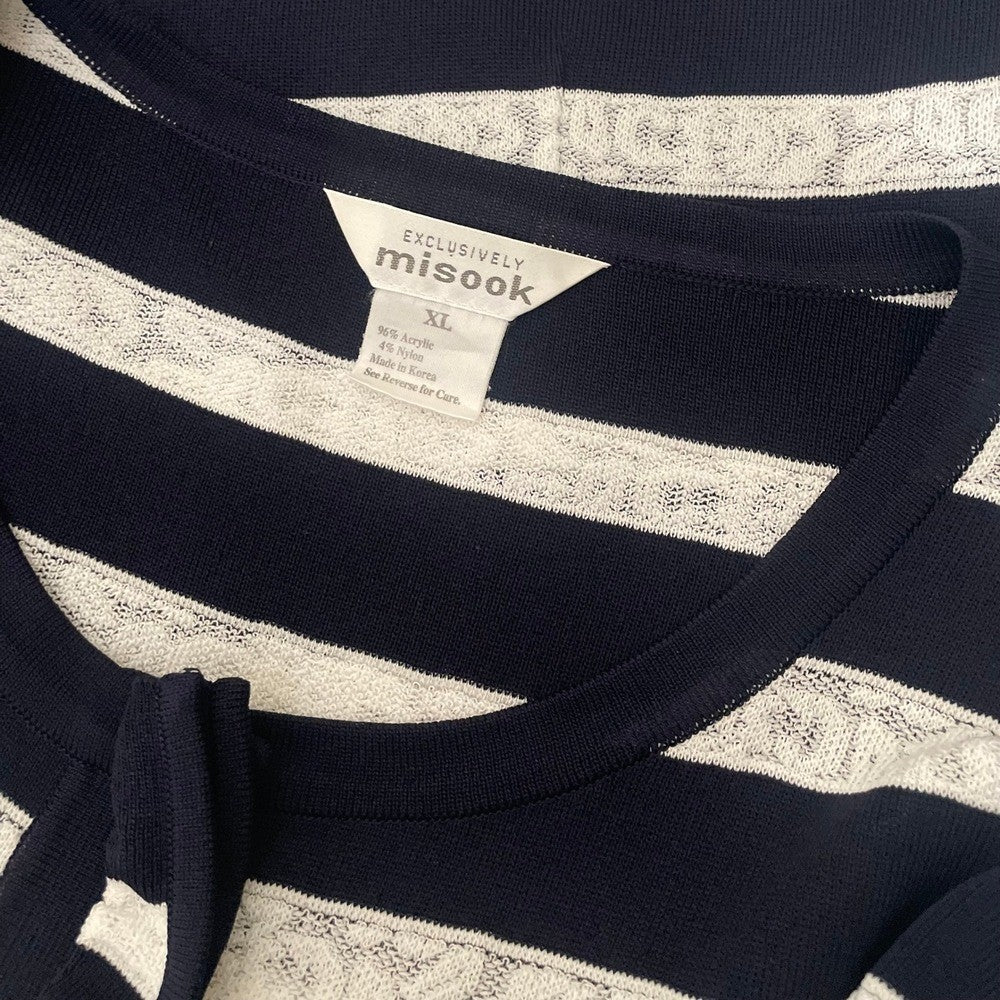 Exclusively MISOOK Navy Blue White Striped Cardigan Sweater Ruffled X-Large