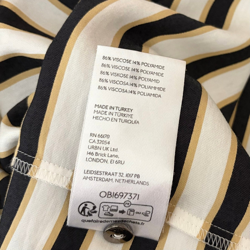 Anthropologie MAEVE Silky Striped Buttondown Black White Tan Button Down Small