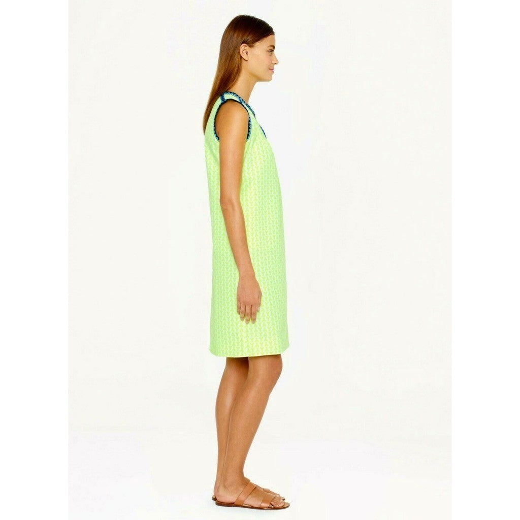 J. CREW Printed Shift Dress Neon Lime Green Retro Vacation Preppy Size 6