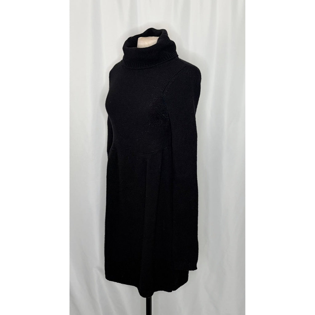 VINCE Solid Black Wool Knit Sweater Dress Turtleneck Pullover Minimalist Large