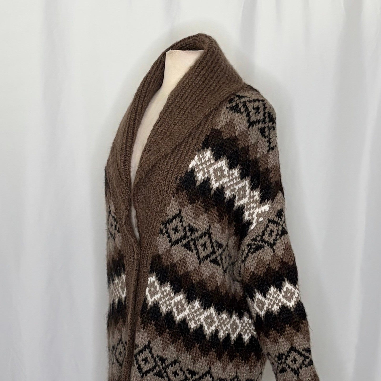 ZARA Fairisle Wool Mohair Cardigan Sweater Oversized Jacquard Knit Shawl Medium