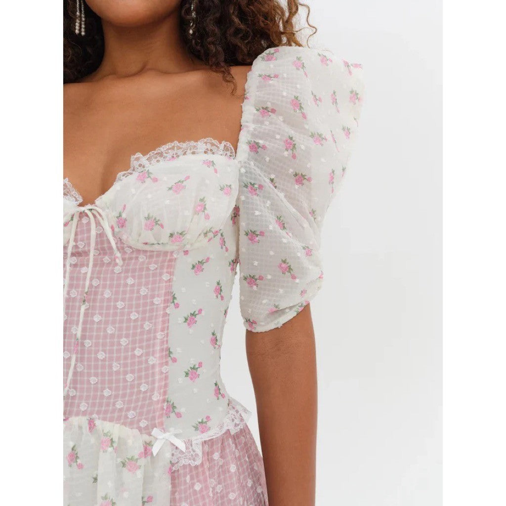 NWT!! FOR LOVE & LEMONS Francine Floral Patchwork Mini Dress Lace Coquette XS