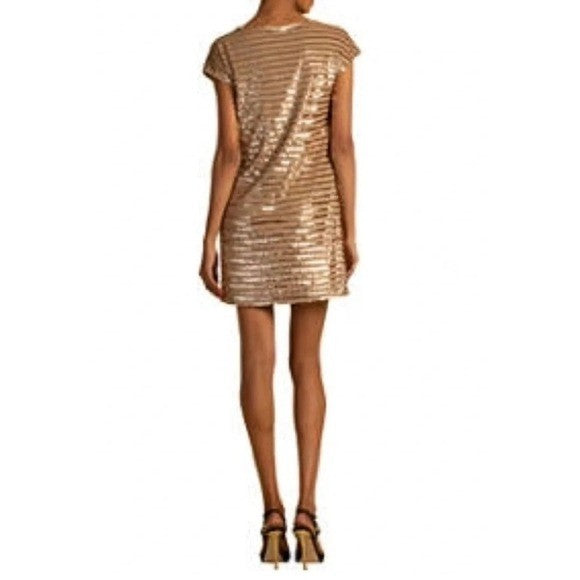 NWT!! Trina TRINA TURK Sequin Stripe Mini Party Cocktail Dress Gold Shift Small