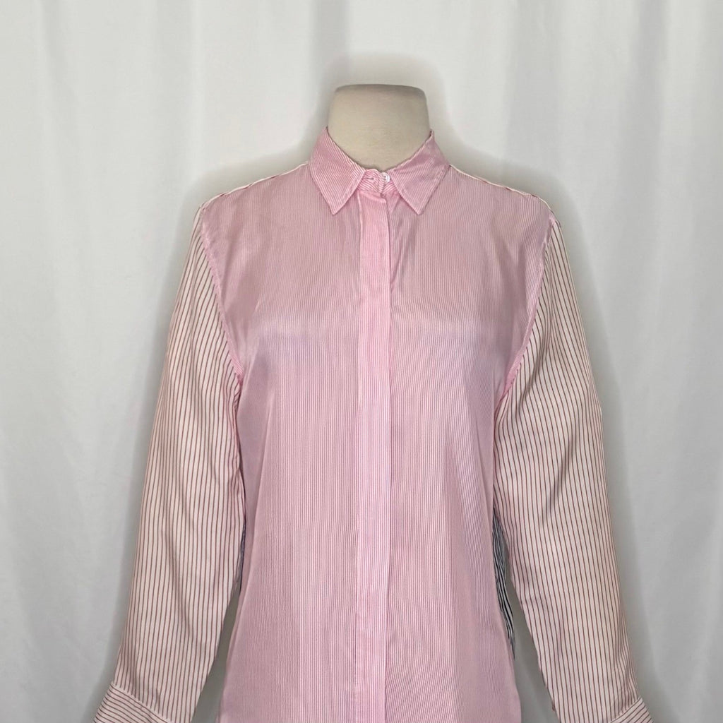 J. CREW Limited Edition Classic Fit Drapey Cupro Shirt Pink Mixed Stripe Size 4